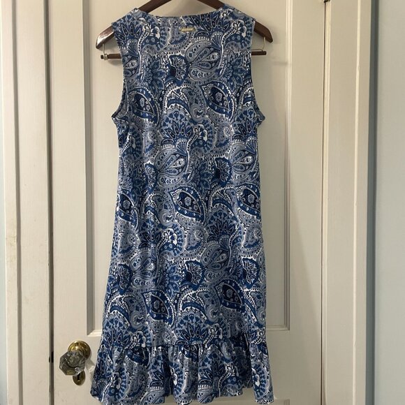 Michael Kors Blue Paisley Dress sz M Sleeveless v neck Ruffle Bottom - Picture 5 of 8
